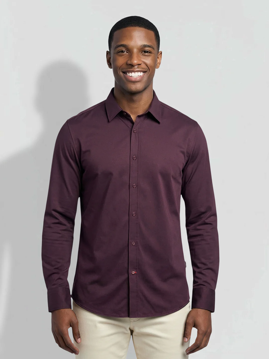 Burgundy Moderno Fit Men's Long Sleeves Casual Shirt by Being Human Clothing