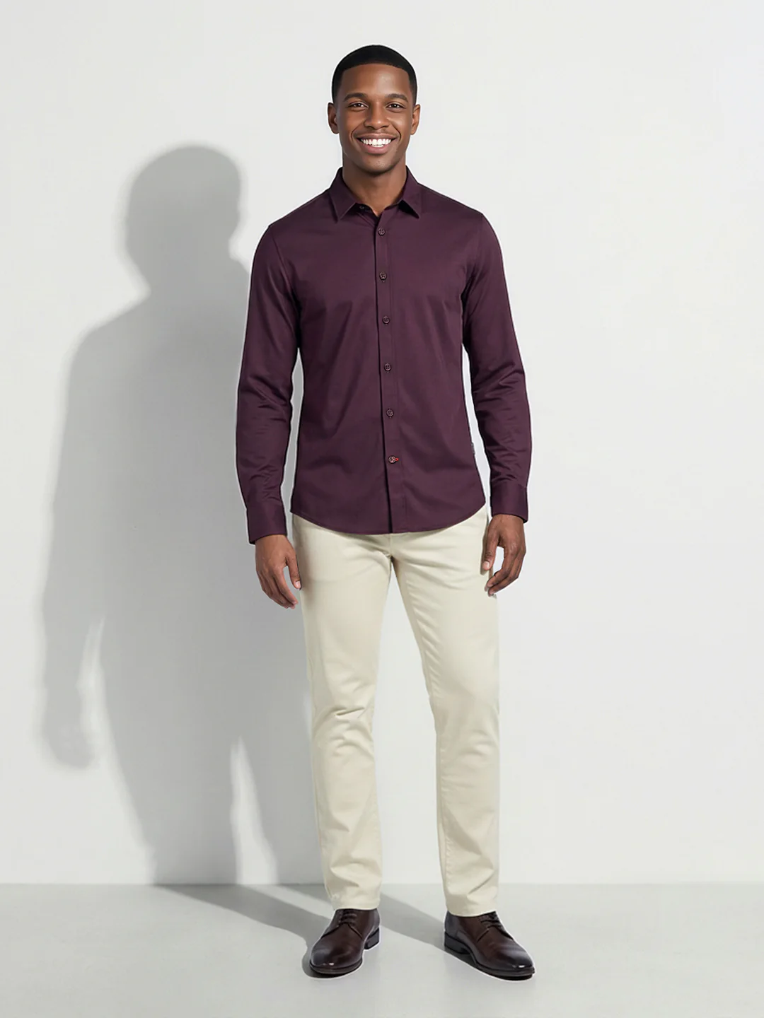 Burgundy Moderno Fit Men's Long Sleeves Casual Shirt by Being Human Clothing - Image 4