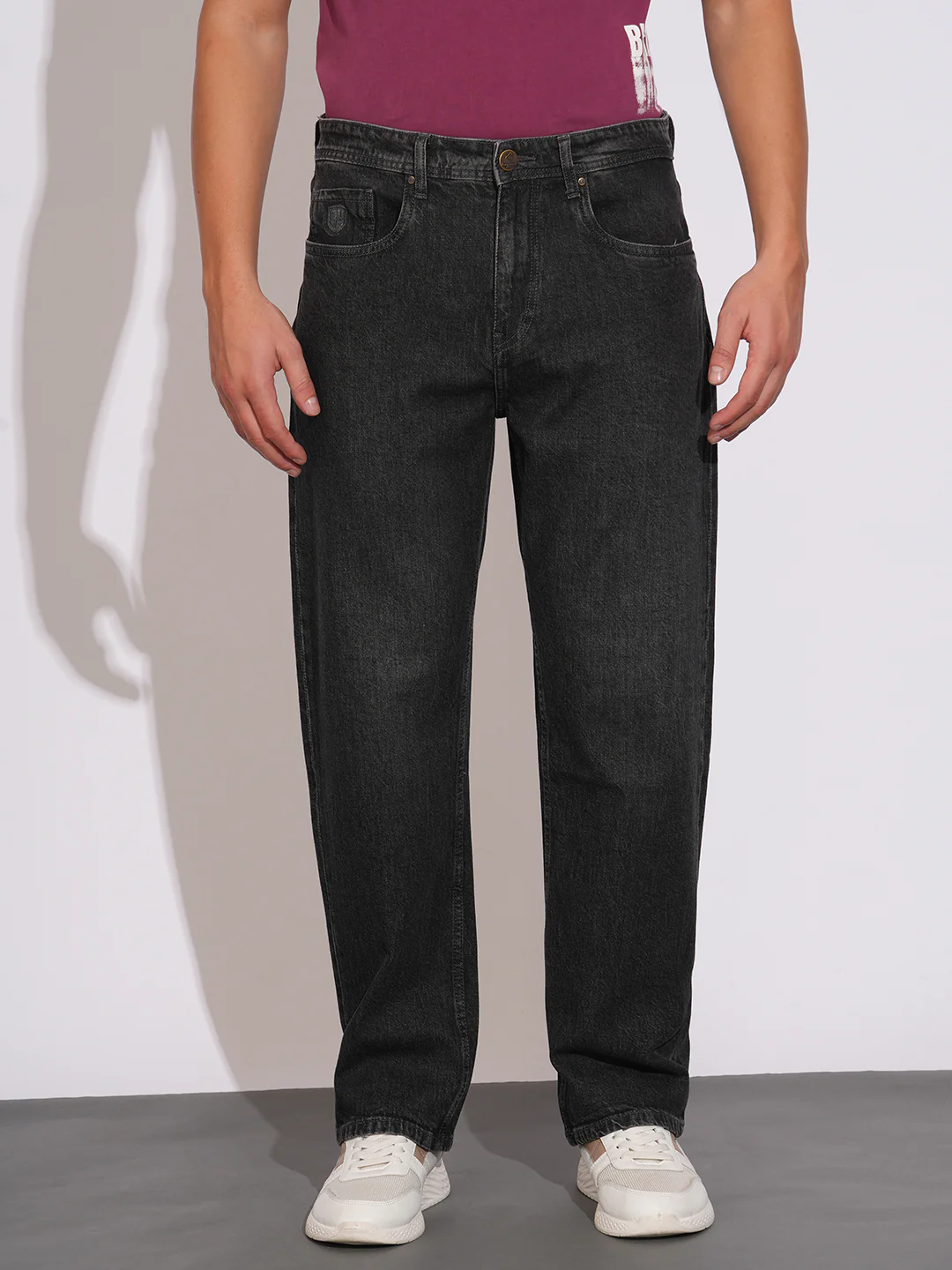 Carbon Black Anti Fit Denims for Men by Being Human Clothing