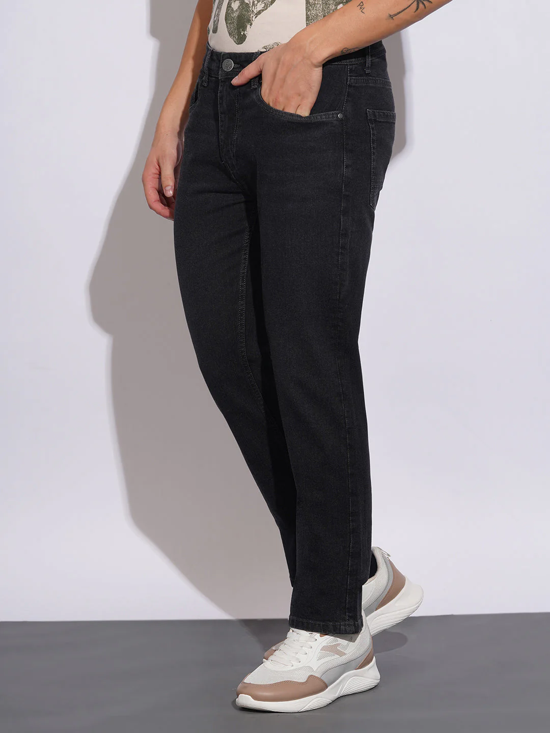 Carbon Black Straight Fit Jeans for Men by Being Human Clothing - Image 2