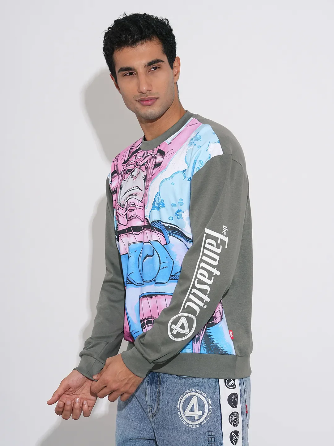 Grey Easy Fit Round Neck Men's Sweatshirt by Being Human Clothing - Image 2