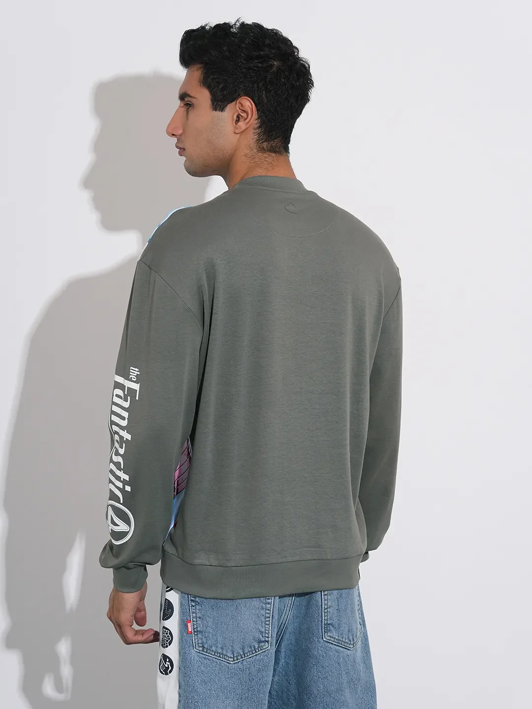 Grey Easy Fit Round Neck Men's Sweatshirt by Being Human Clothing - Image 3