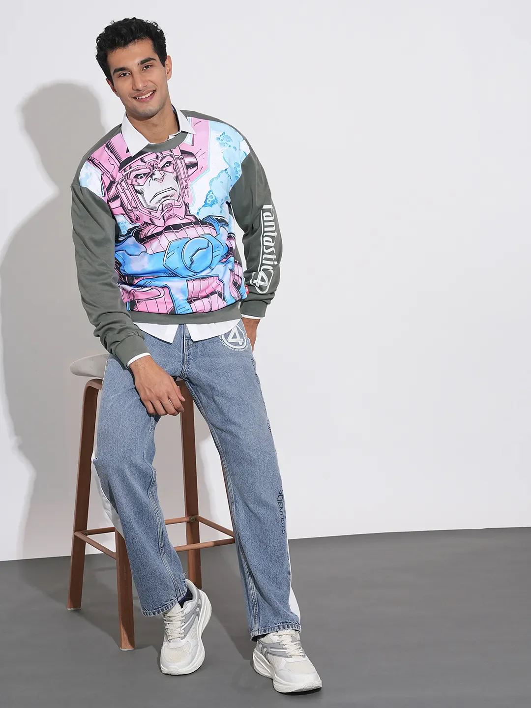 Grey Easy Fit Round Neck Men's Sweatshirt by Being Human Clothing - Image 4