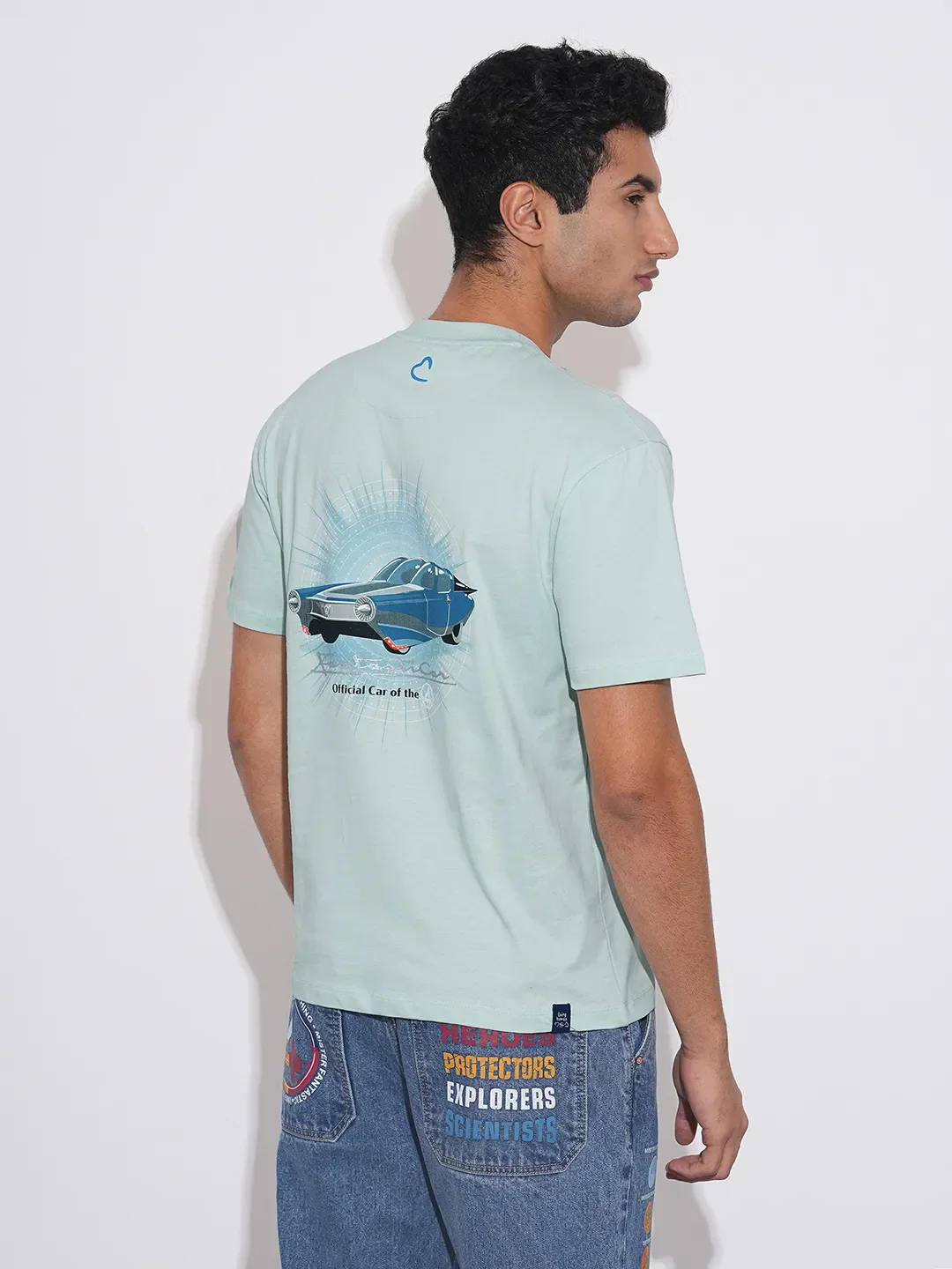 Light Blue Easy Fit Round Neck Men's T-Shirt by Being Human Clothing - Image 3