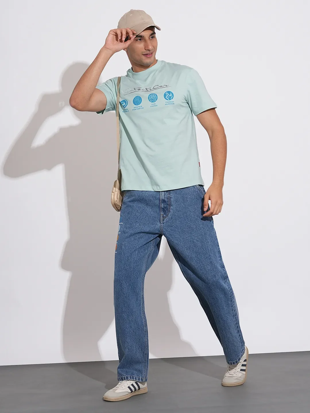 Light Blue Easy Fit Round Neck Men's T-Shirt by Being Human Clothing - Image 4