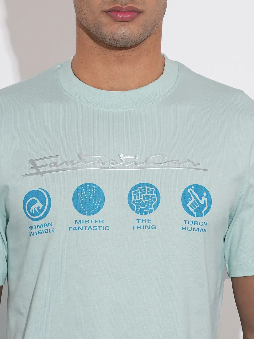 Light Blue Easy Fit Round Neck Men's T-Shirt by Being Human Clothing - Image 5