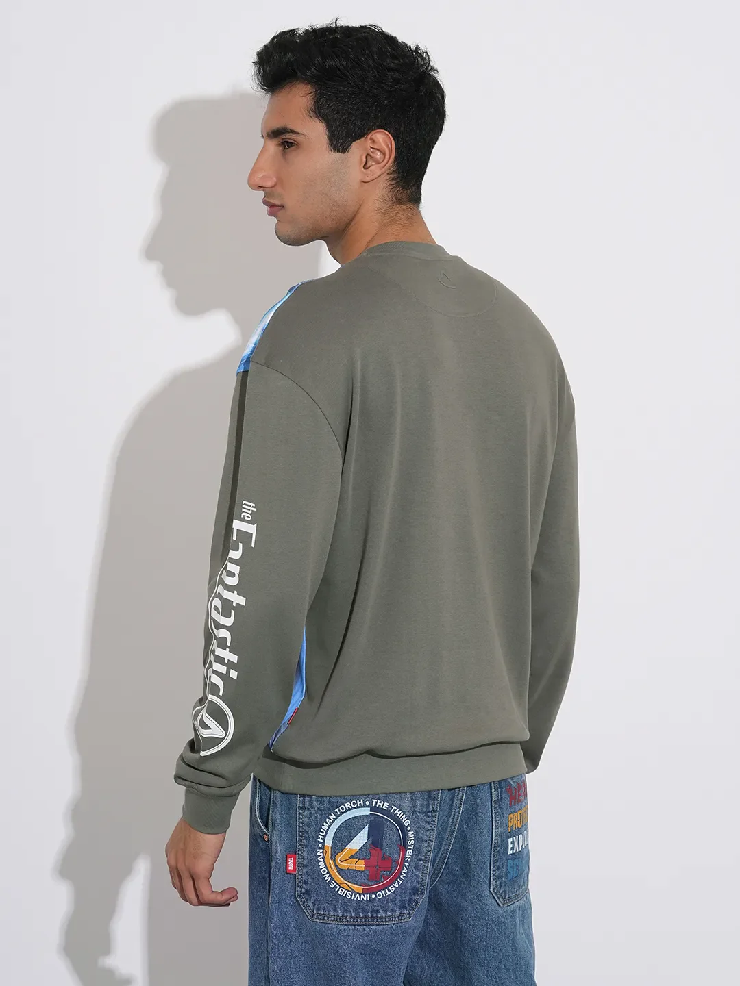 Grey Easy Fit Round Neck Men's Sweatshirt by Being Human Clothing - Image 3