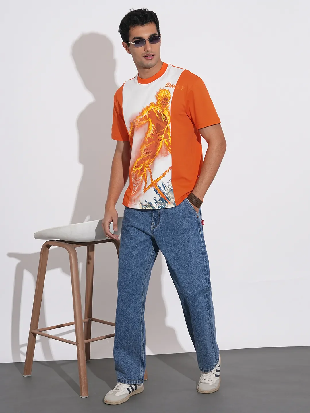 Orange Easy Fit Round Neck Men's T-Shirt by Being Human Clothing - Image 4
