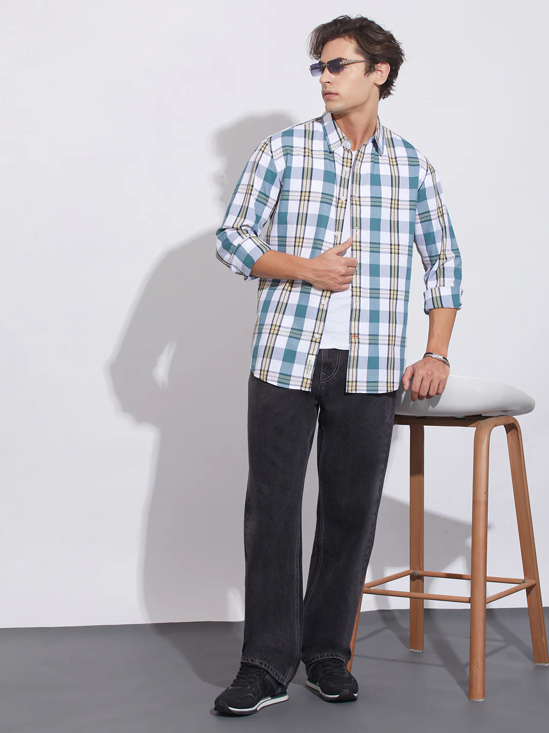 Green Moderno Fit Regular Collar Men's Shirt by Being Human Clothing - Image 4