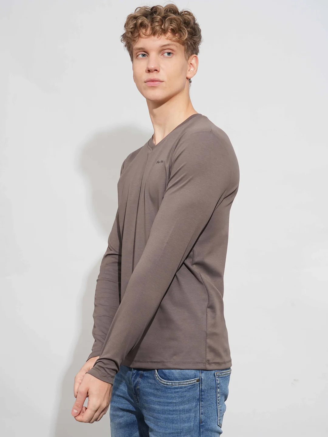Grey Slim Fit V Neck Men's T-Shirt by Being Human Clothing - Image 2