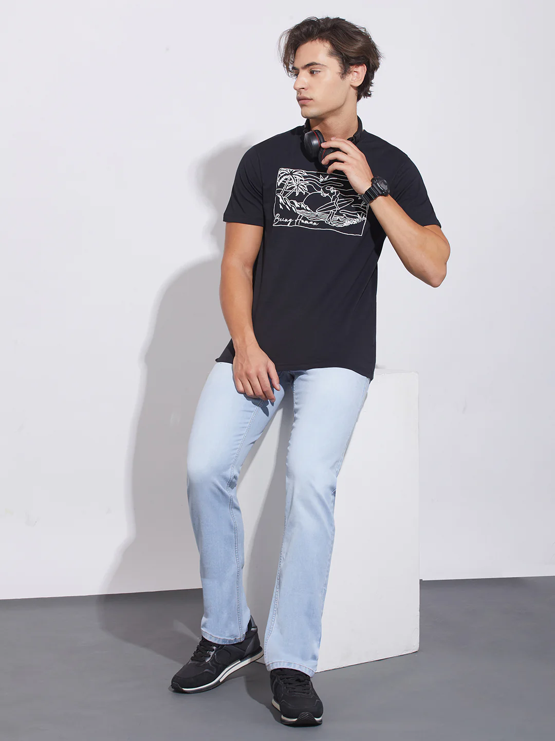 Jet Black Moderno Fit Crew Neck Men's T-Shirt by Being Human Clothing - Image 4
