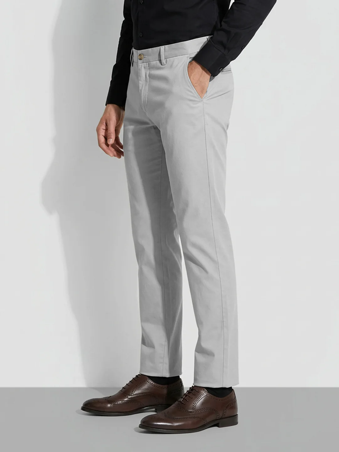 Light Grey Slim Fit Men's Chinos by Being Human Clothing - Image 2