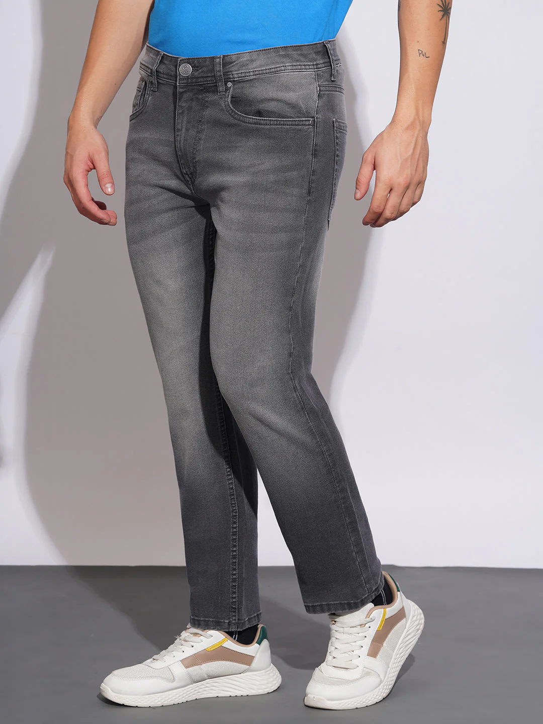 Light Grey Tone Straight Fit Jeans for Men by Being Human Clothing - Image 2