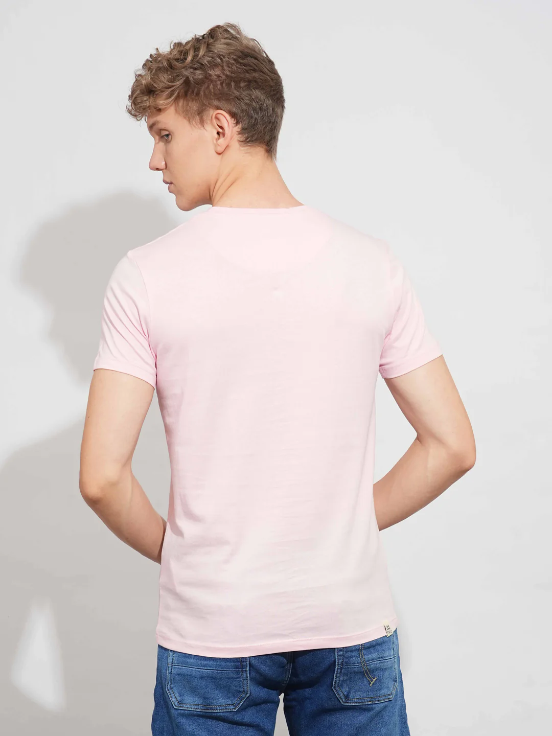 Light Pink Regular Fit Round Neck Men's T-Shirt by Being Human Clothing - Image 3