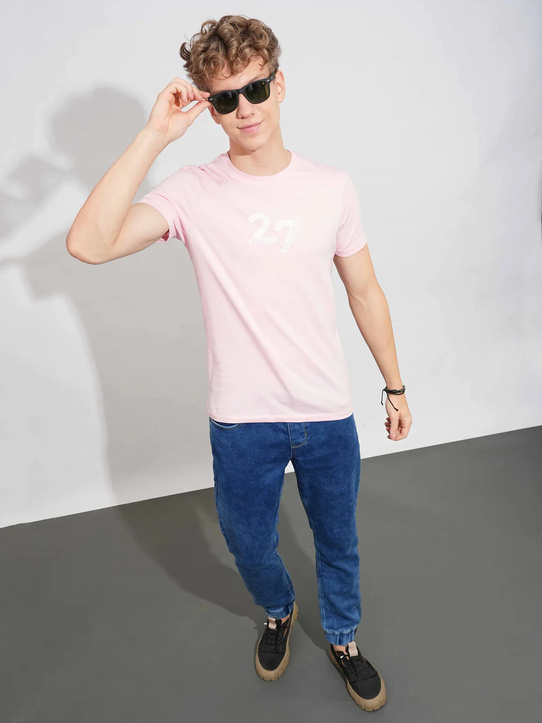 Light Pink Regular Fit Round Neck Men's T-Shirt by Being Human Clothing - Image 4