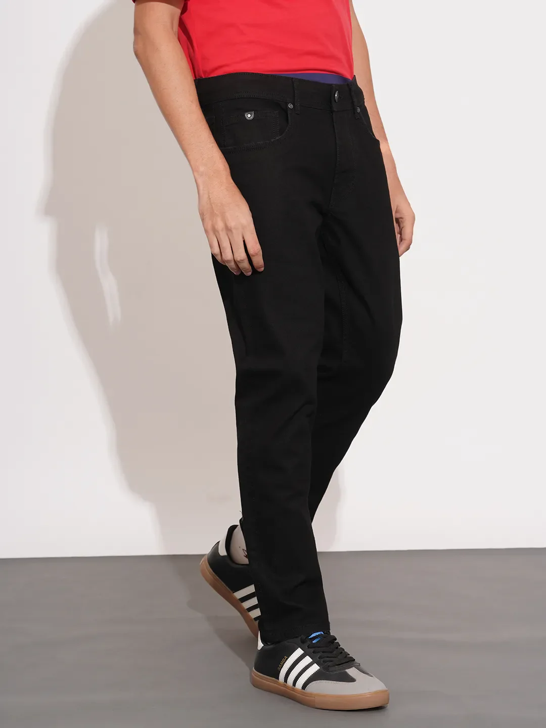 Black Cropped Fit Denims For Men By Being Human Clothing - Image 2