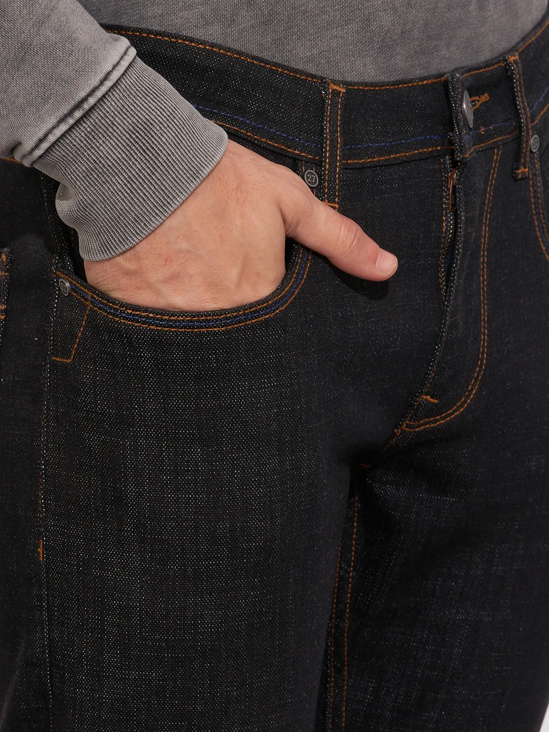 Black Slim Fit Denims For Men By Being Human Clothing - Image 5