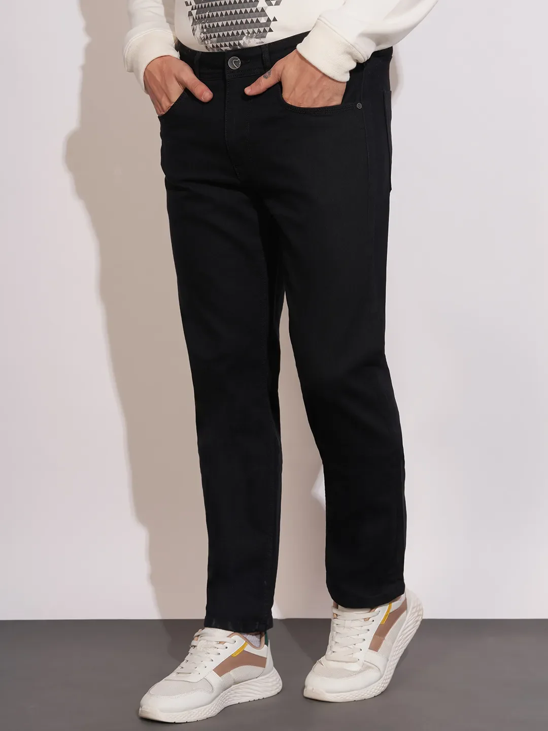 Black Straight Fit Denims For Men By Being Human Clothing - Image 2