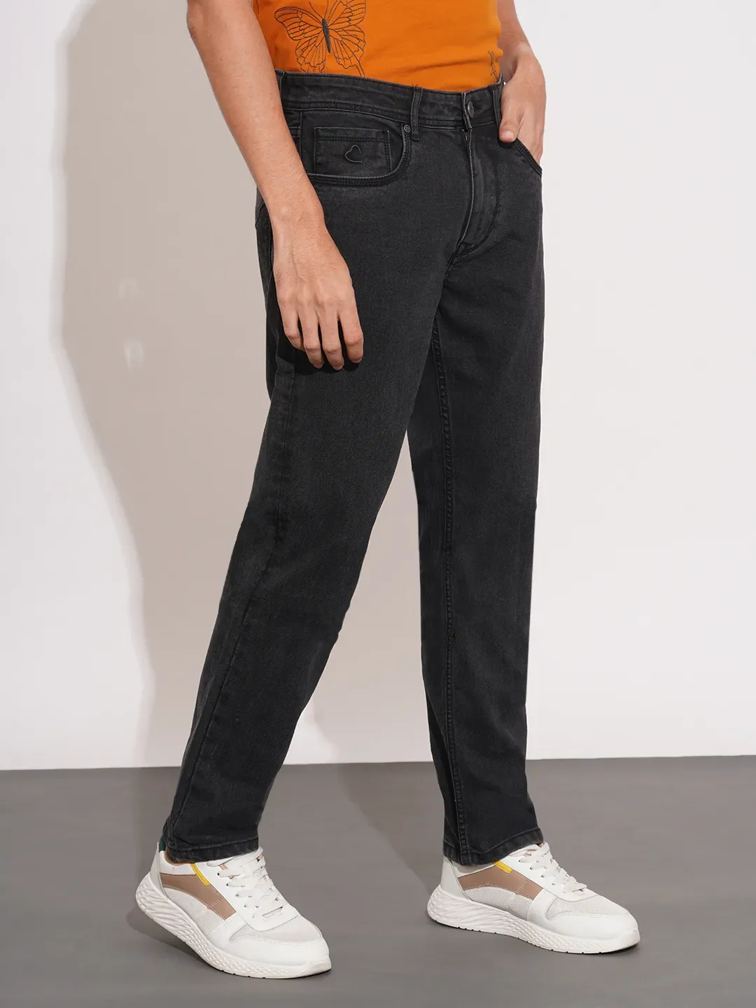 Black Straight Fit Denims For Men By Being Human Clothing - Image 2