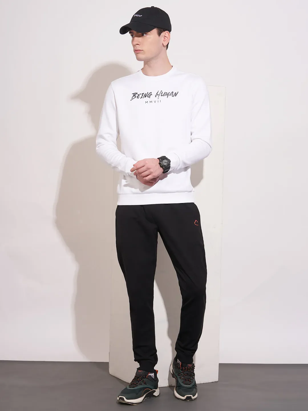Black Regular Fit Track Pants For Men By Being Human Clothing - Image 4