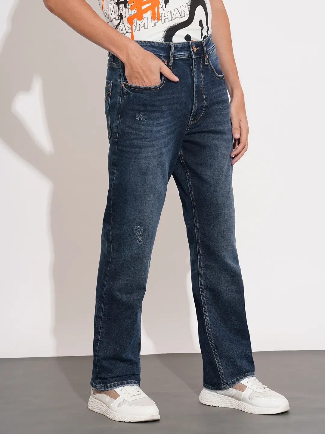 Dark Blue Cropped Fit Denims For Men By Being Human Clothing - Image 2
