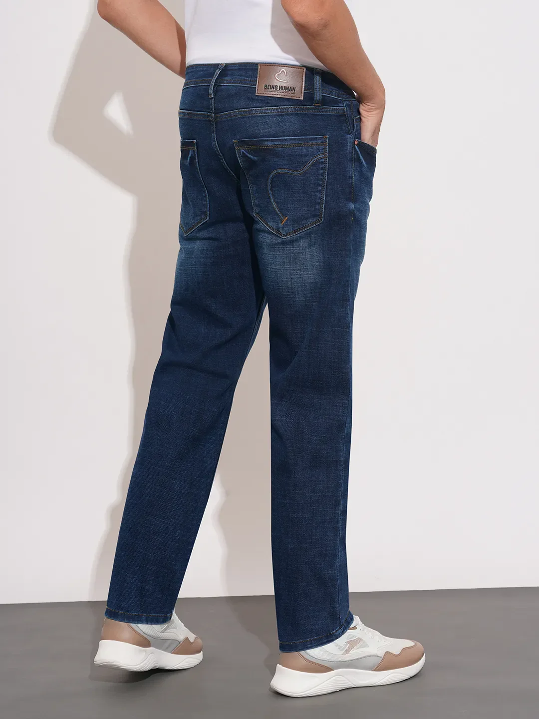 Dark Blue Straight Fit Denims For Men By Being Human Clothing - Image 3