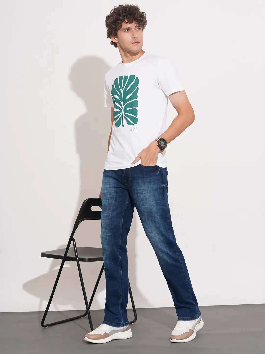 Dark Blue Straight Fit Denims For Men By Being Human Clothing - Image 4