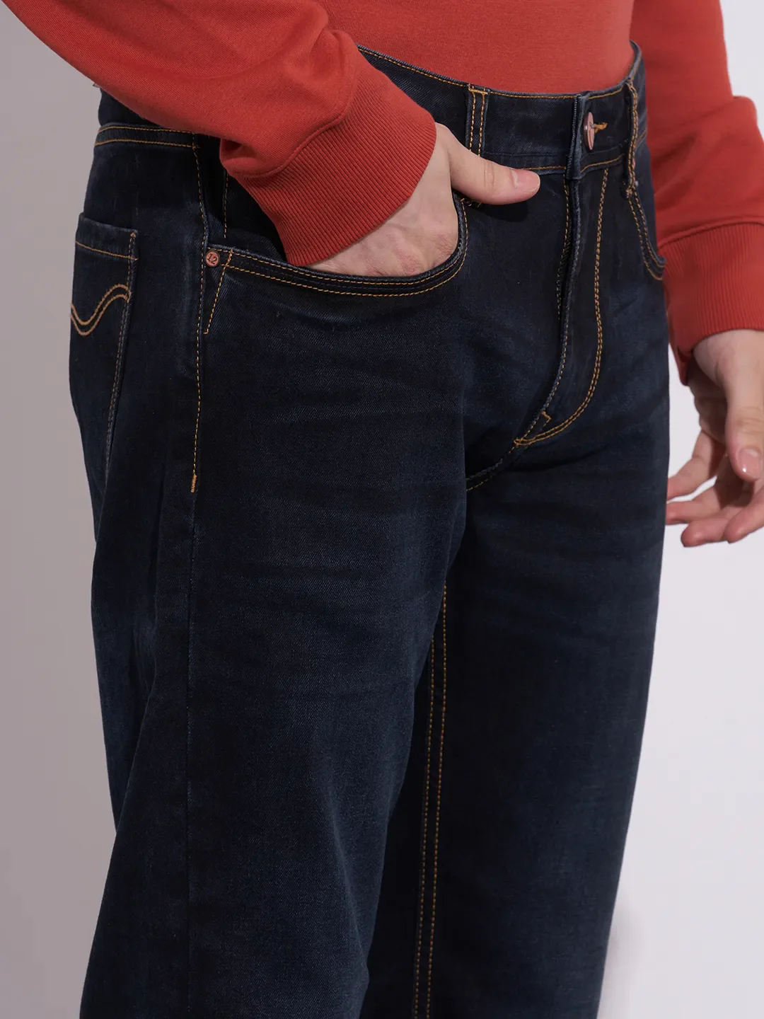 Dark Blue Slim Fit Denims For Men By Being Human Clothing - Image 5