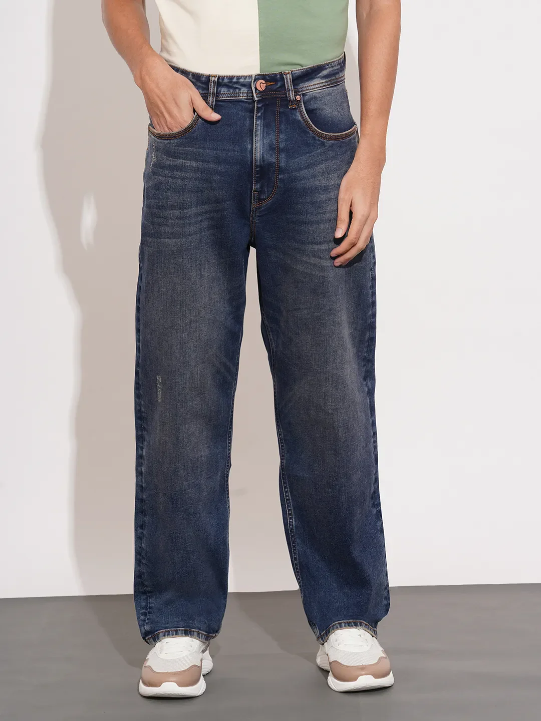 Blue Anti Fit Cotton Blend Men's Denims by Being Human Clothing