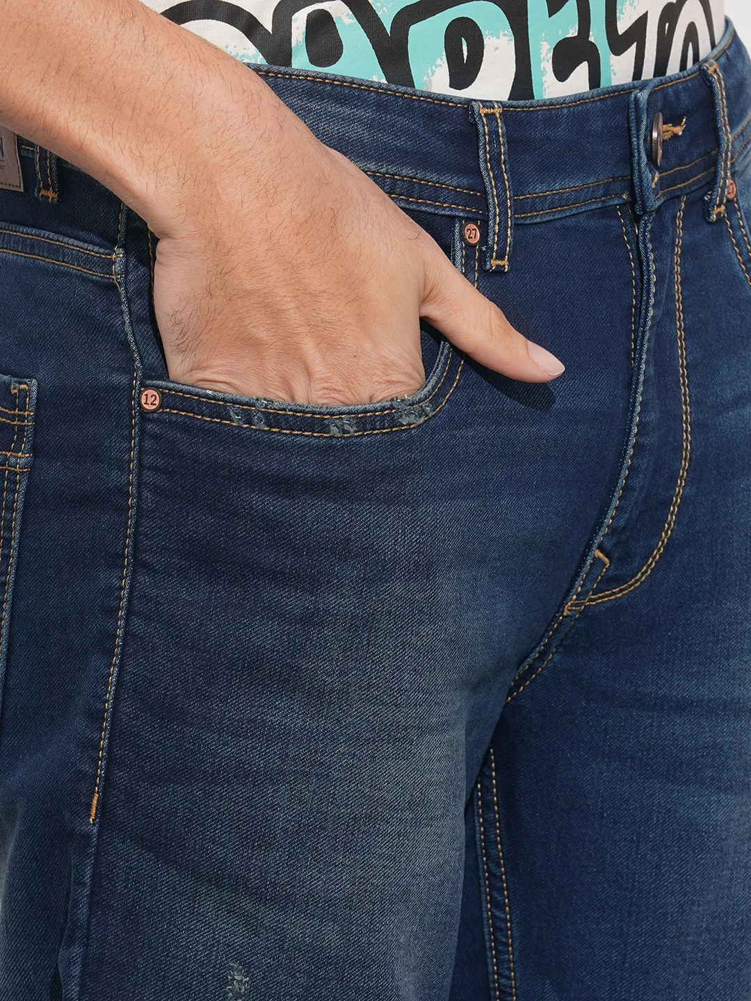 Dark Blue Boot Cut Fit Denims For Men By Being Human Clothing - Image 5