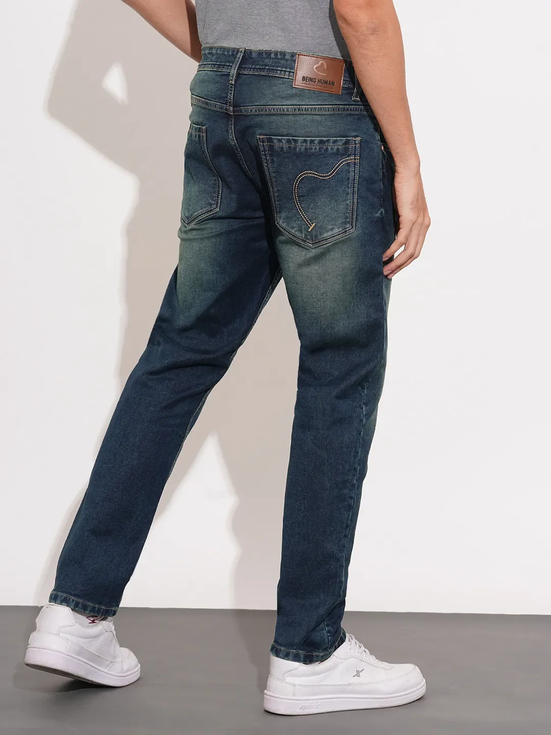 Blue Straight Fit Cotton Blend Men's Denims by Being Human Clothing - Image 3