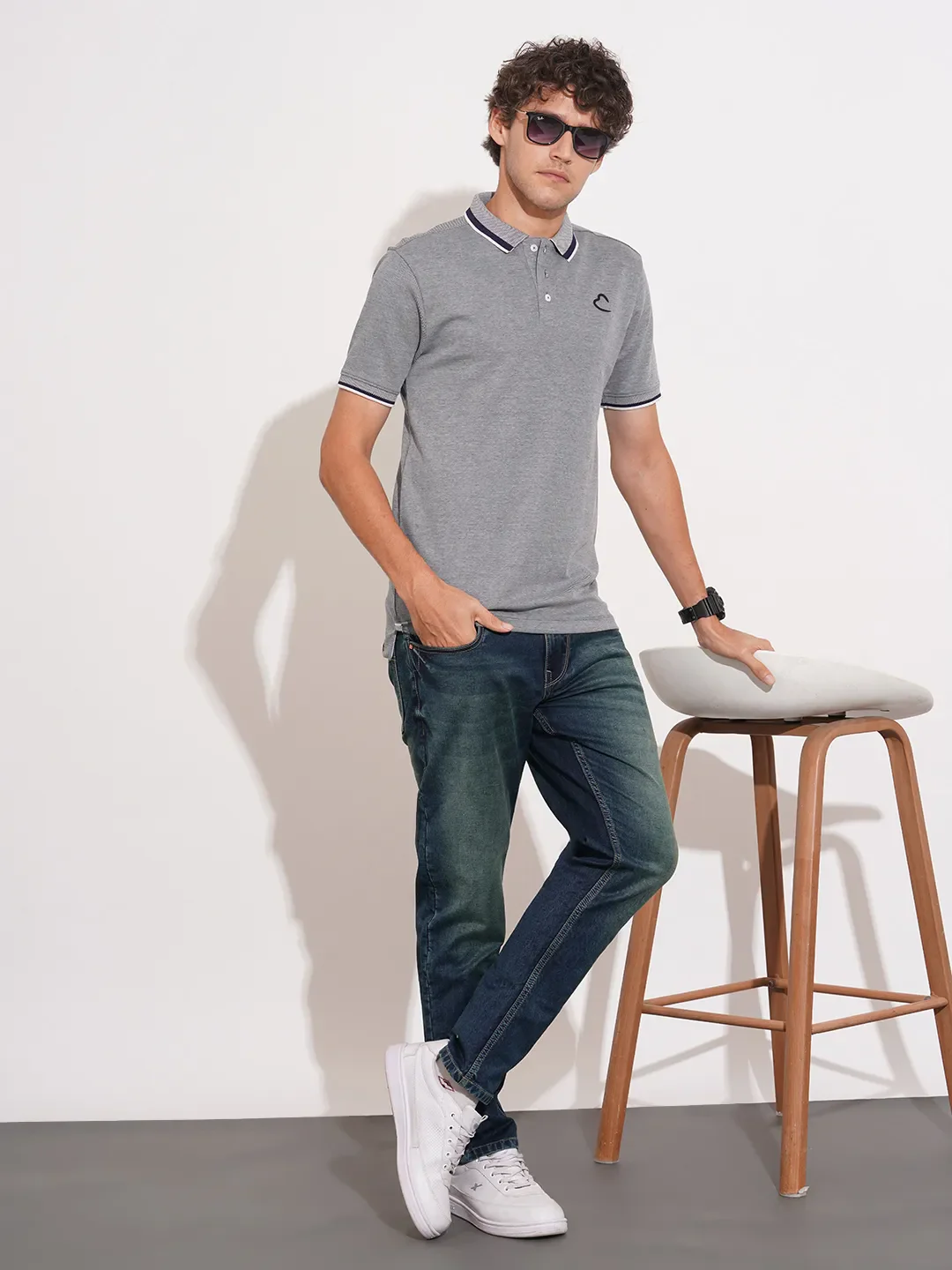 Blue Straight Fit Cotton Blend Men's Denims by Being Human Clothing - Image 4