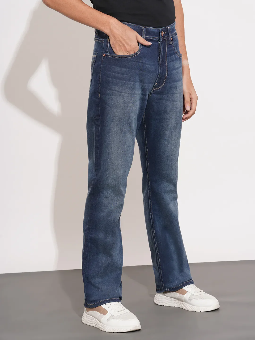 Blue Straight Fit Cotton Blend Men's Denims by Being Human Clothing - Image 2