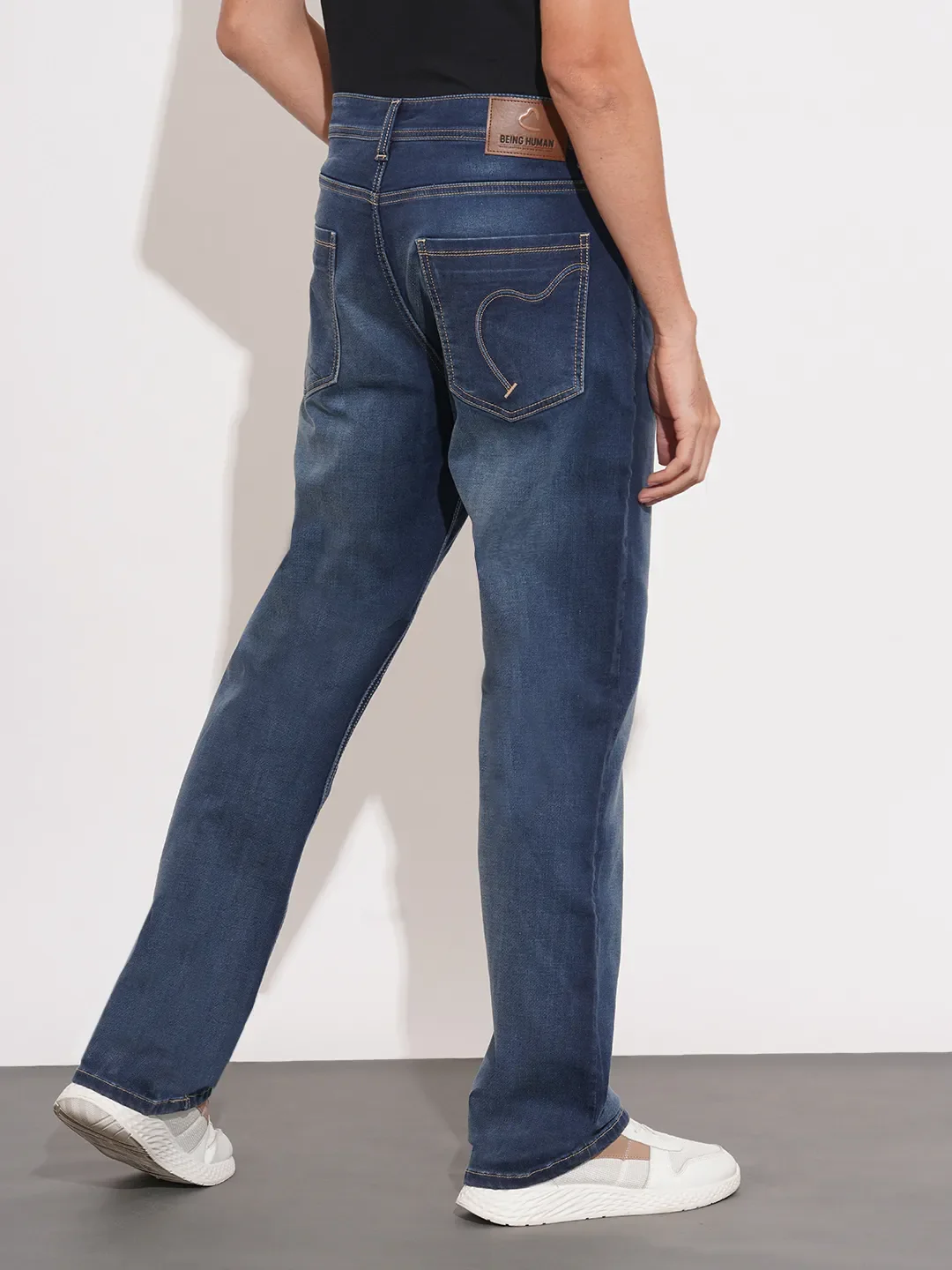 Blue Straight Fit Cotton Blend Men's Denims by Being Human Clothing - Image 3