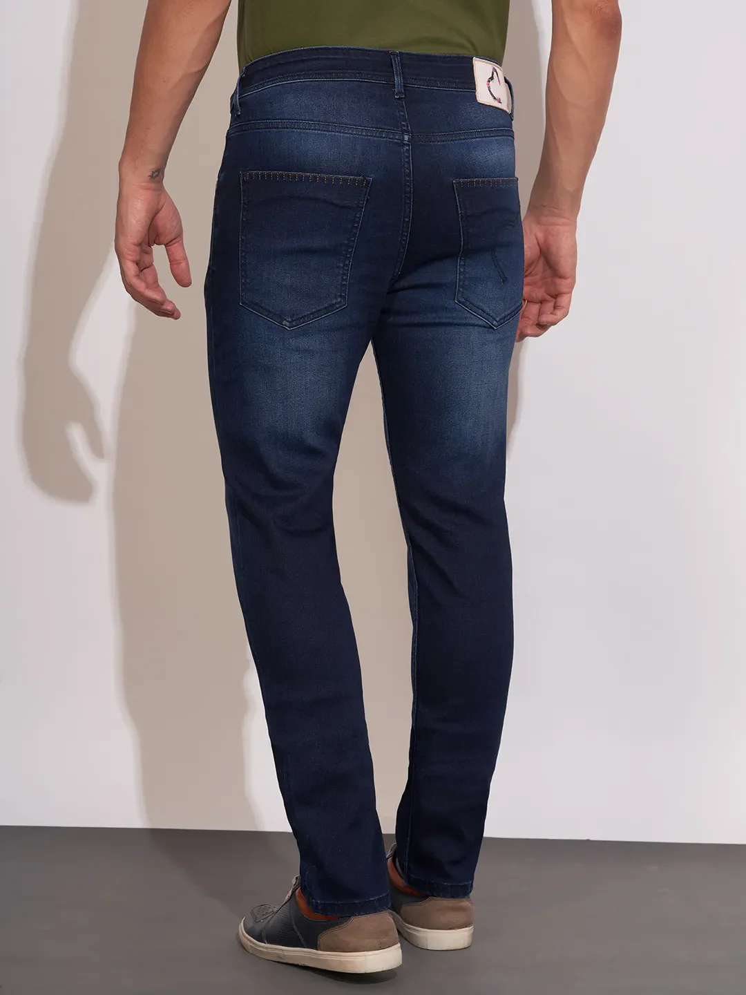 Dark Blue Straight Fit Denims For Men By Being Human Clothing - Image 3