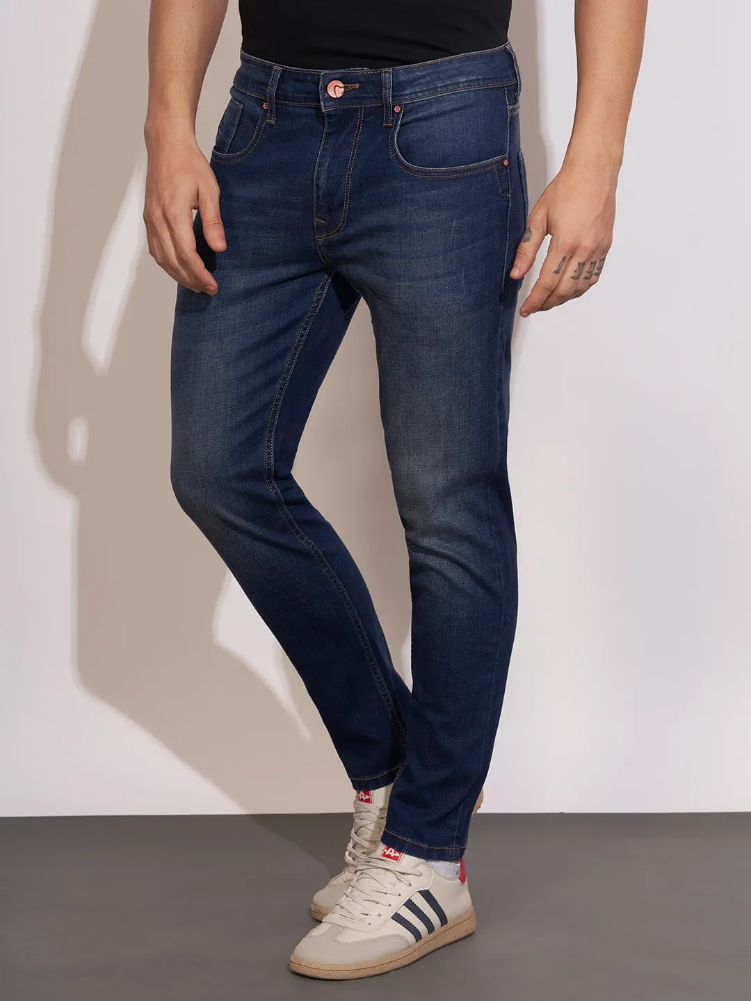 Dark Blue Cropped Fit Denims For Men By Being Human Clothing - Image 2