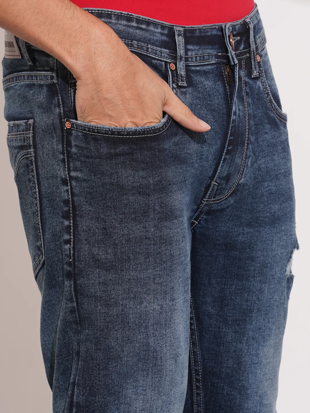 Dark Blue Skinny Fit Denims For Men By Being Human Clothing - Image 5
