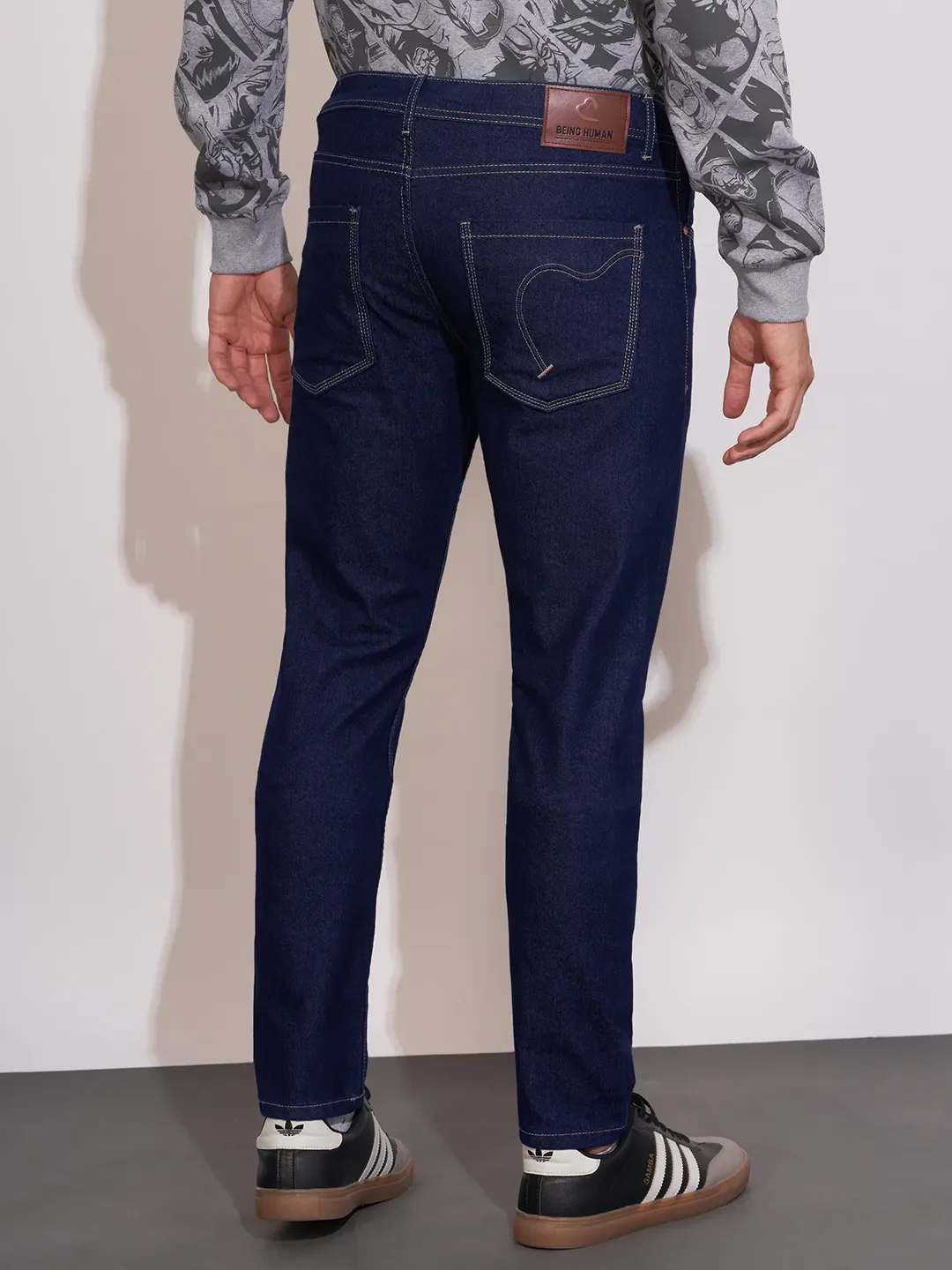 Dark Blue Cropped Fit Denims For Men By Being Human Clothing - Image 3