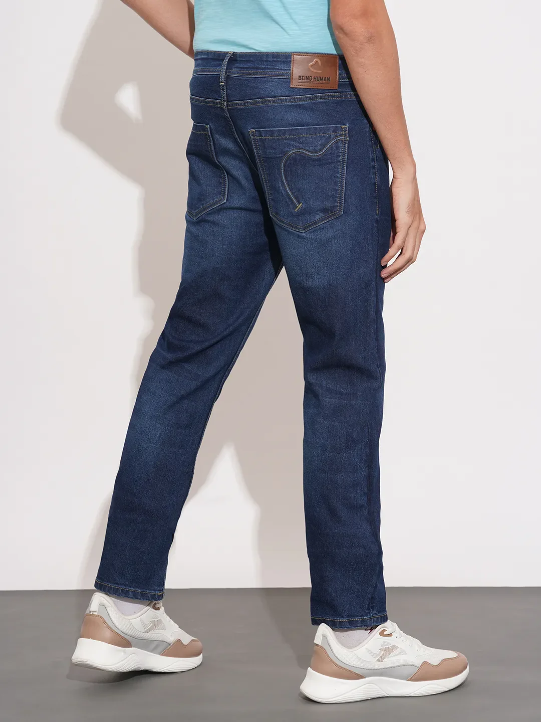 Dark Blue Straight Fit Denims For Men By Being Human Clothing - Image 3