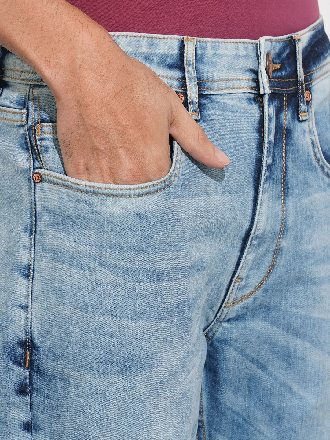Blue Straight Fit Cotton Blend Men's Denims by Being Human Clothing - Image 5