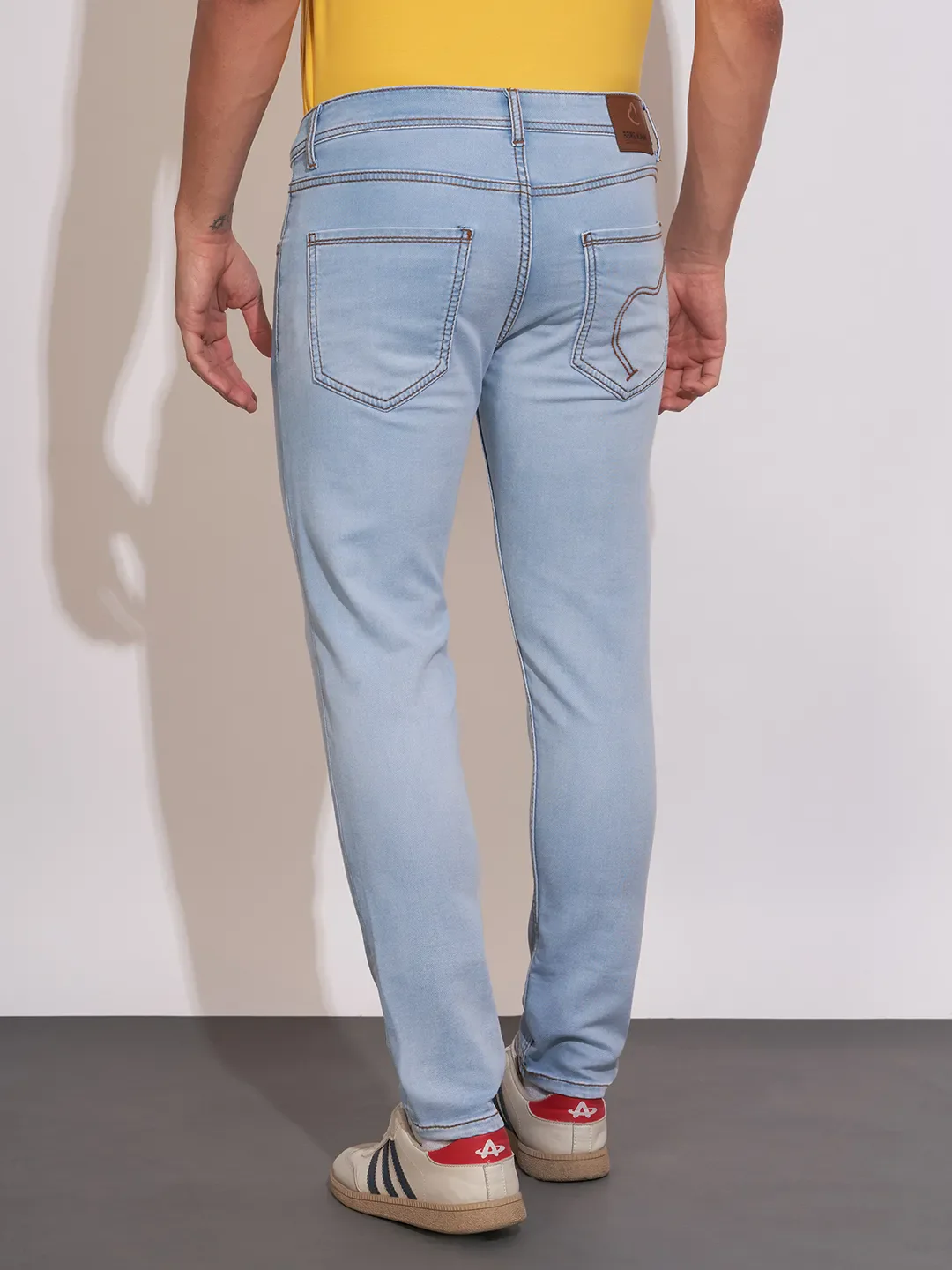 Light Blue Cropped Fit Denims For Men By Being Human Clothing - Image 3