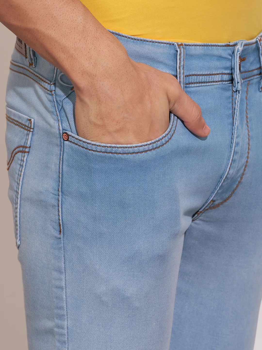 Light Blue Cropped Fit Denims For Men By Being Human Clothing - Image 5