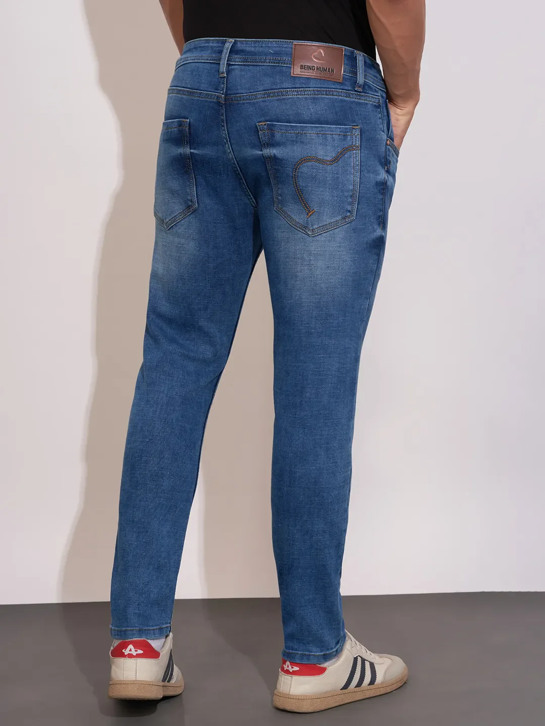 Blue Cropped Fit Cotton Blend Men's Denims by Being Human Clothing - Image 3