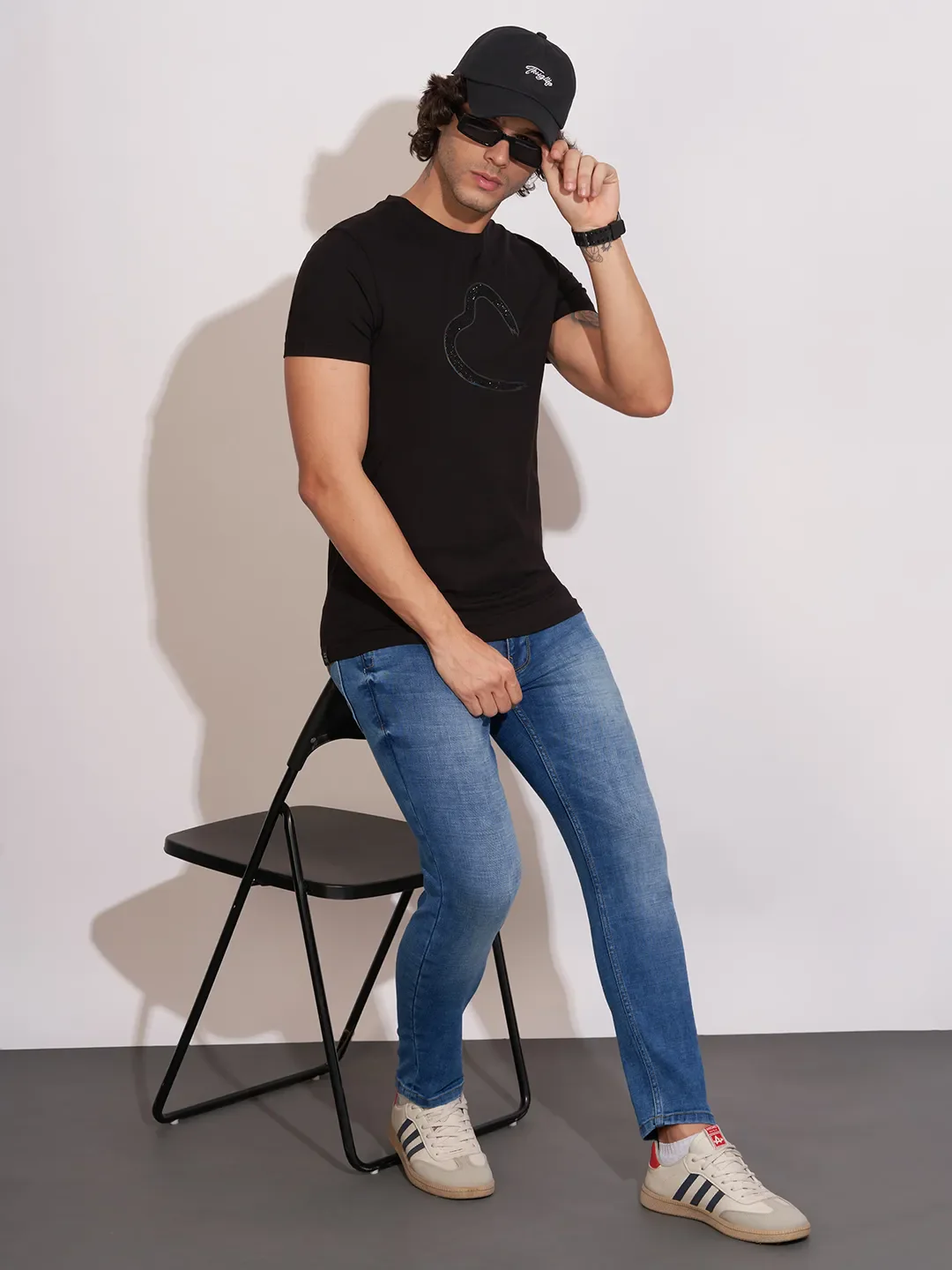 Blue Cropped Fit Cotton Blend Men's Denims by Being Human Clothing - Image 4
