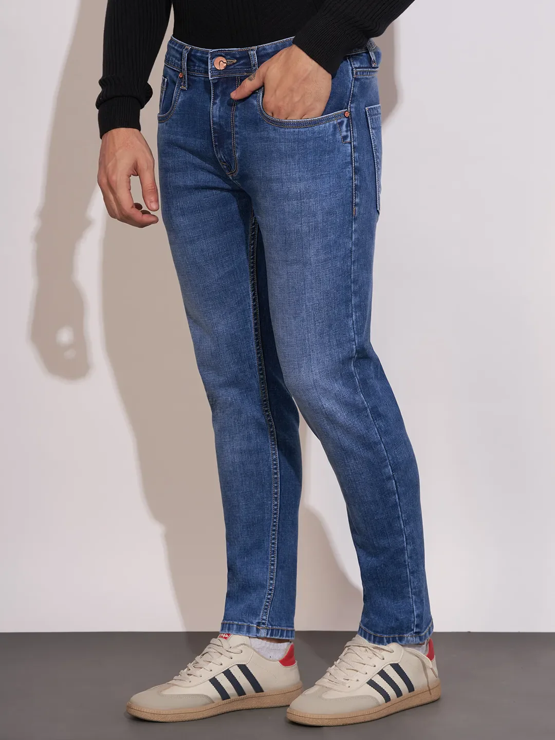 Blue Cropped Fit Denims For Men By Being Human Clothing - Image 2