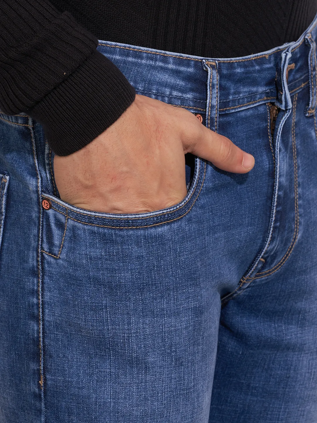 Blue Cropped Fit Denims For Men By Being Human Clothing - Image 5