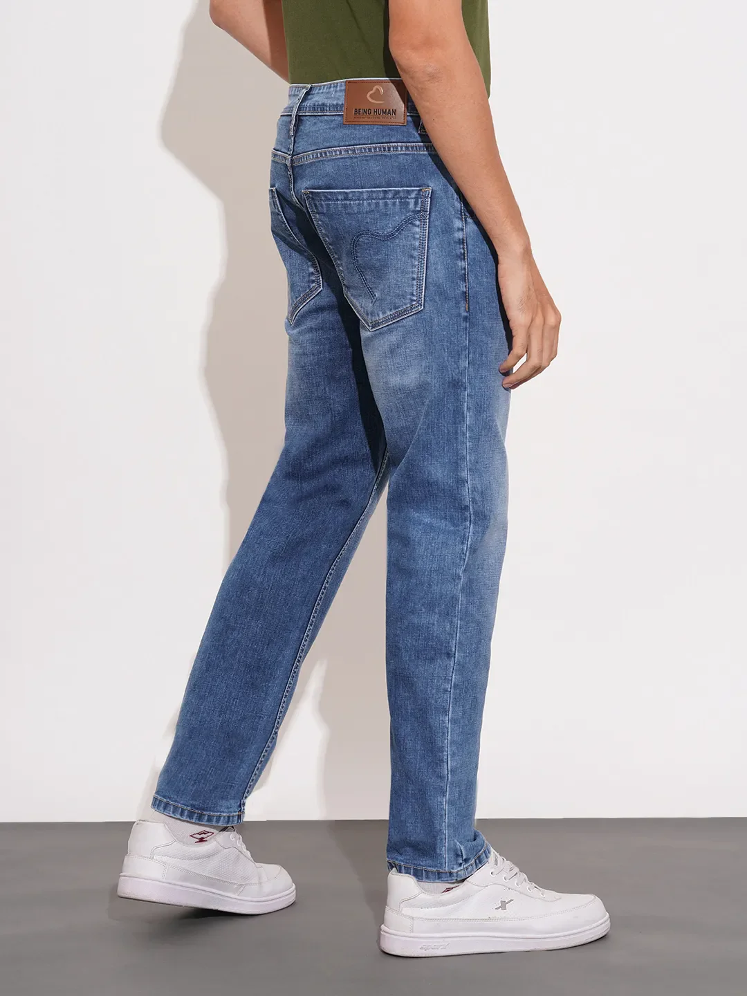 Blue Straight Fit Cotton Blend Men's Denims by Being Human Clothing - Image 3