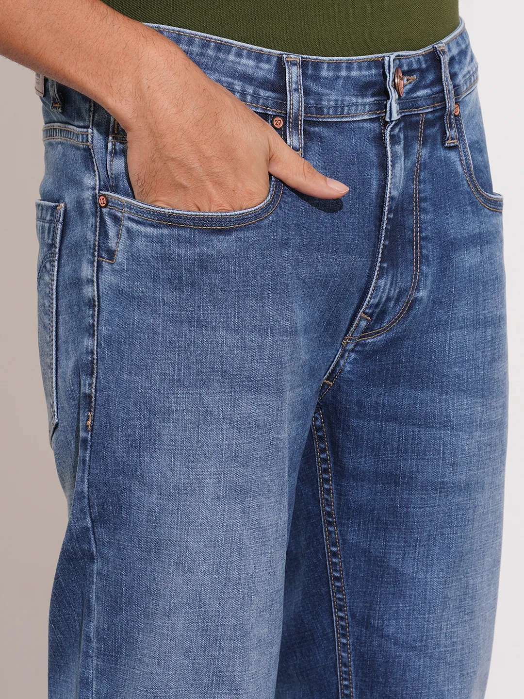 Blue Straight Fit Cotton Blend Men's Denims by Being Human Clothing - Image 5