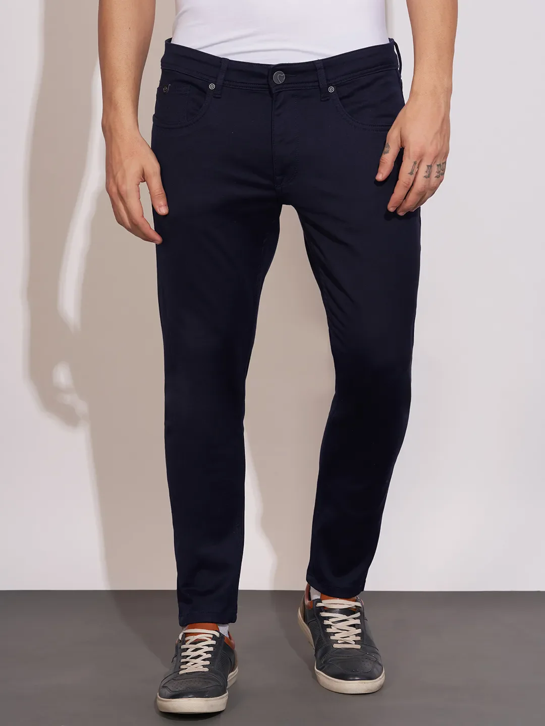 Navy Cropped Fit Denims For Men By Being Human Clothing