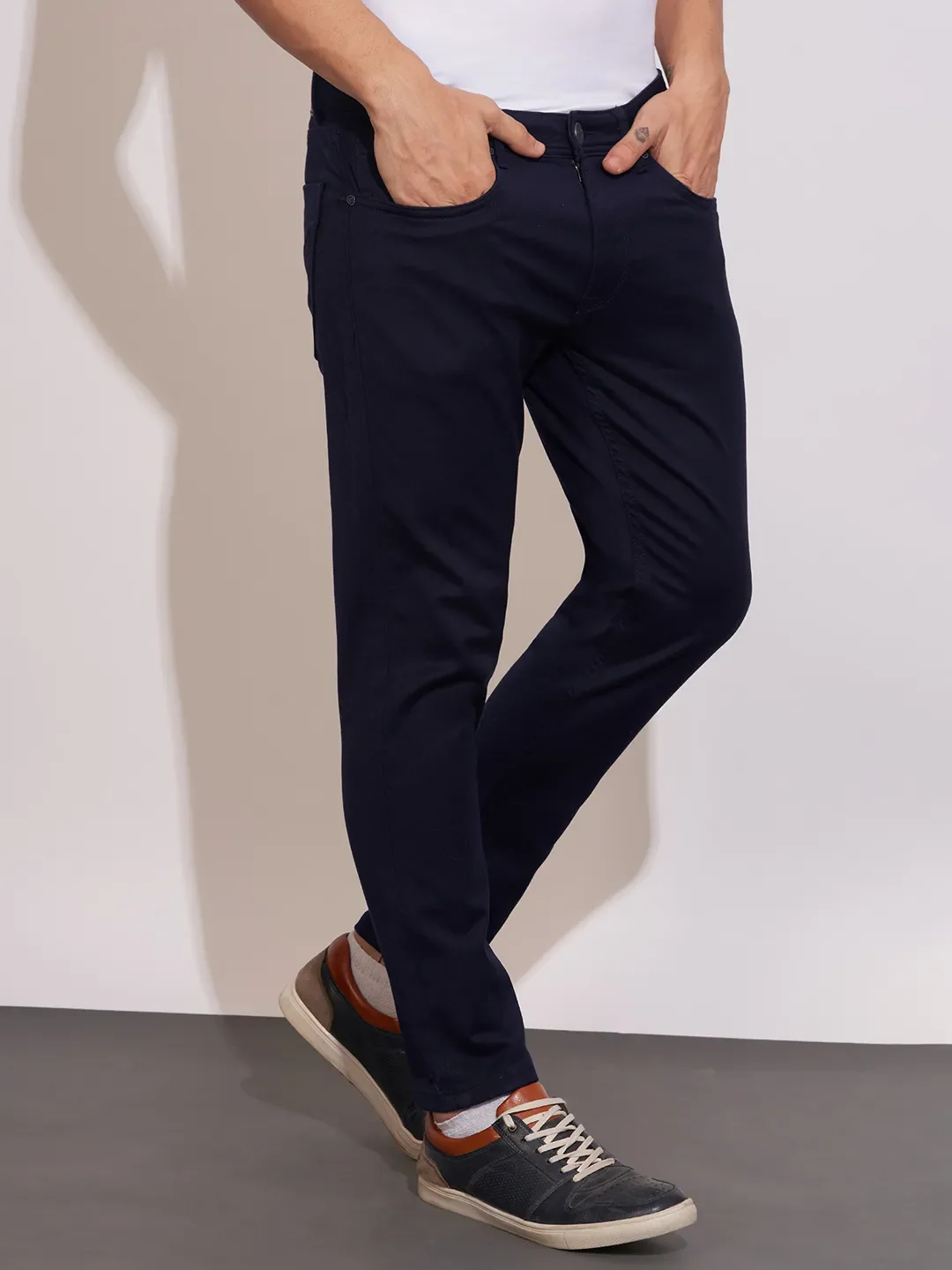 Navy Cropped Fit Denims For Men By Being Human Clothing - Image 2